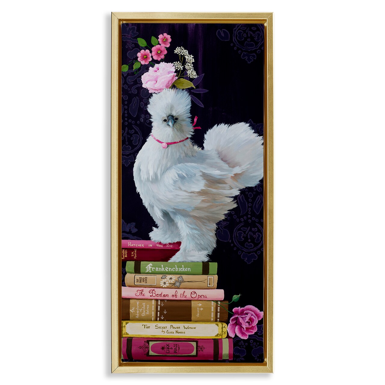 Stupell Industries Fancy Vintage Chicken with Books Floating Frame Design by Heather Gauthier